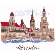 Dresdenmotiv - Altstadt mit Elbe - gestickt