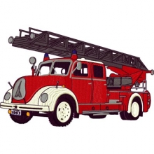 Feuerwehrmotiv Magirus Leiterwagen von 1953 gestickt