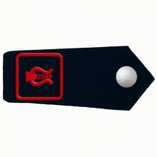 Schulterklappe mit Knopfverschluss<br>Feuerwehrmusiker/-in (Feuerwehrmusik) (BF FM)<br>Lyra rot Rand rot<br>Grundfarbe marine